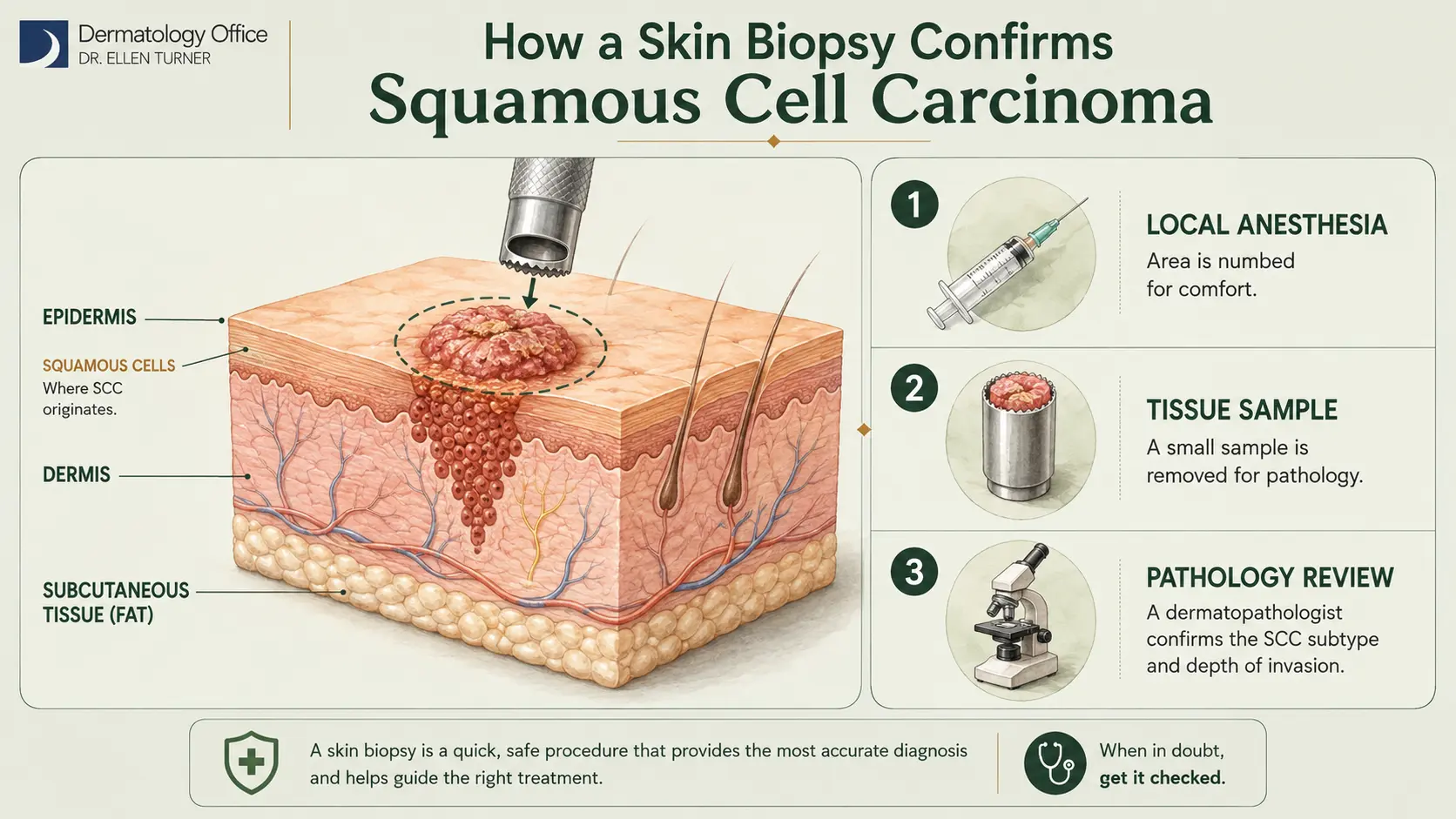 How a skin biopsy confirms squamous cell carcinoma